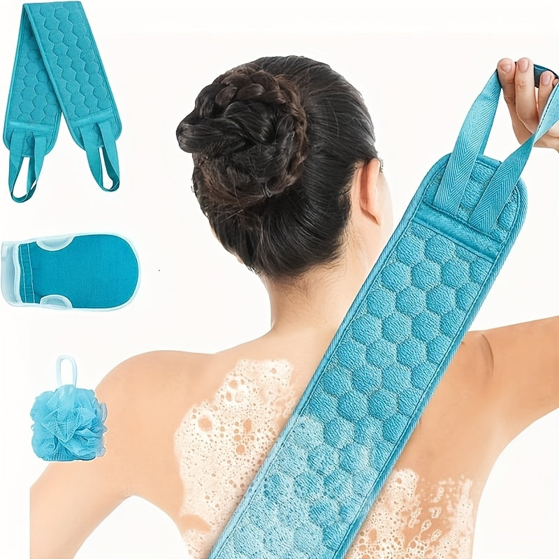 Lot de 3 pièces pour exfoliation du bain : Balle de douche, Gant de toilette, Serviette gommante et Râpe à dos - Accessoires spa et massage corporel - Idéal comme cadeau pour amis et famille