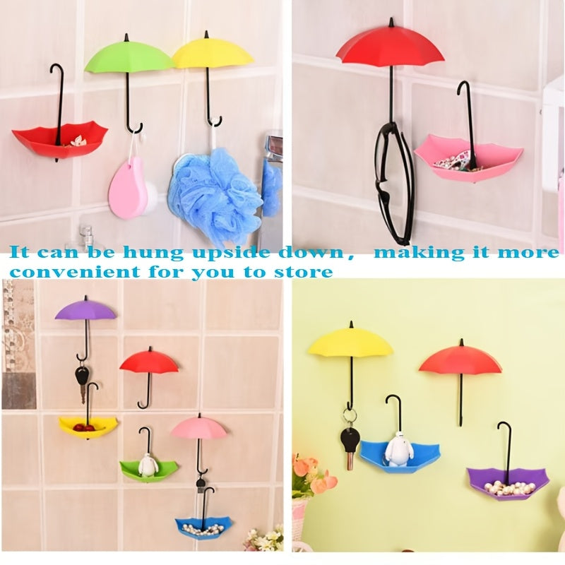 Crochets Multifonctionnels en Forme de Parapluie à Six Couleurs, Crochets de Clés Décoration Créative, Crochets Adhésifs Muraux, Décoration Murale de Chambre Familiale, Décoration Esthétique de Pièce