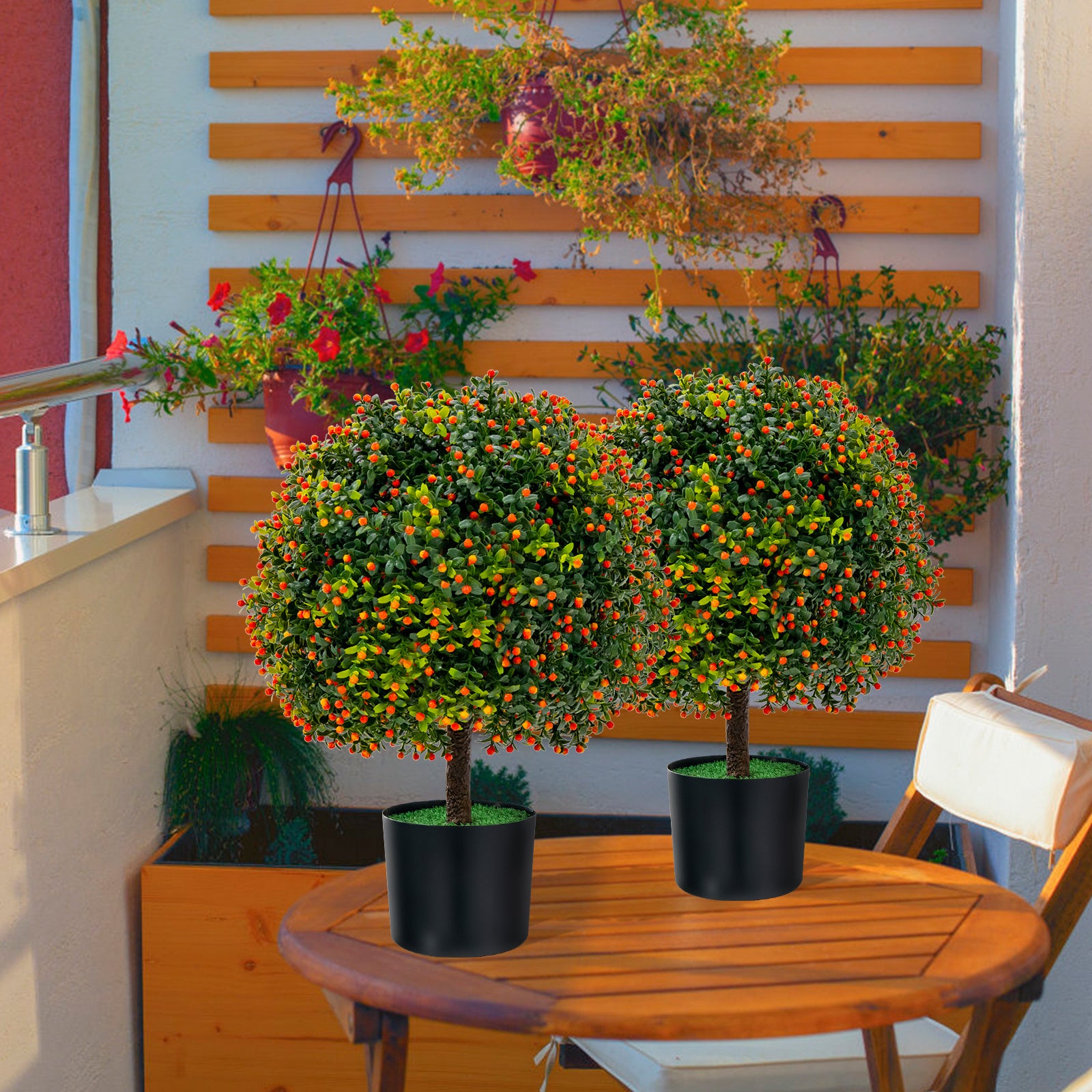 Ensemble de deux arbres artificiels en boule de buis de 22\