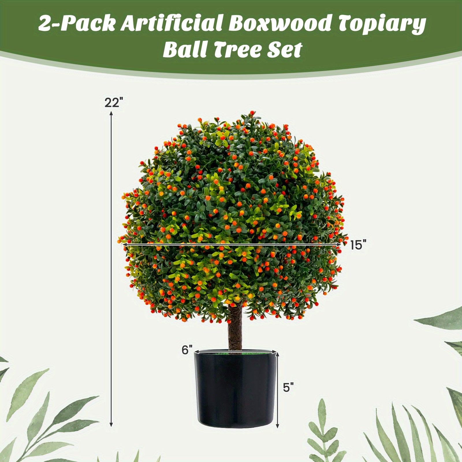 Ensemble de deux arbres artificiels en boule de buis de 22\