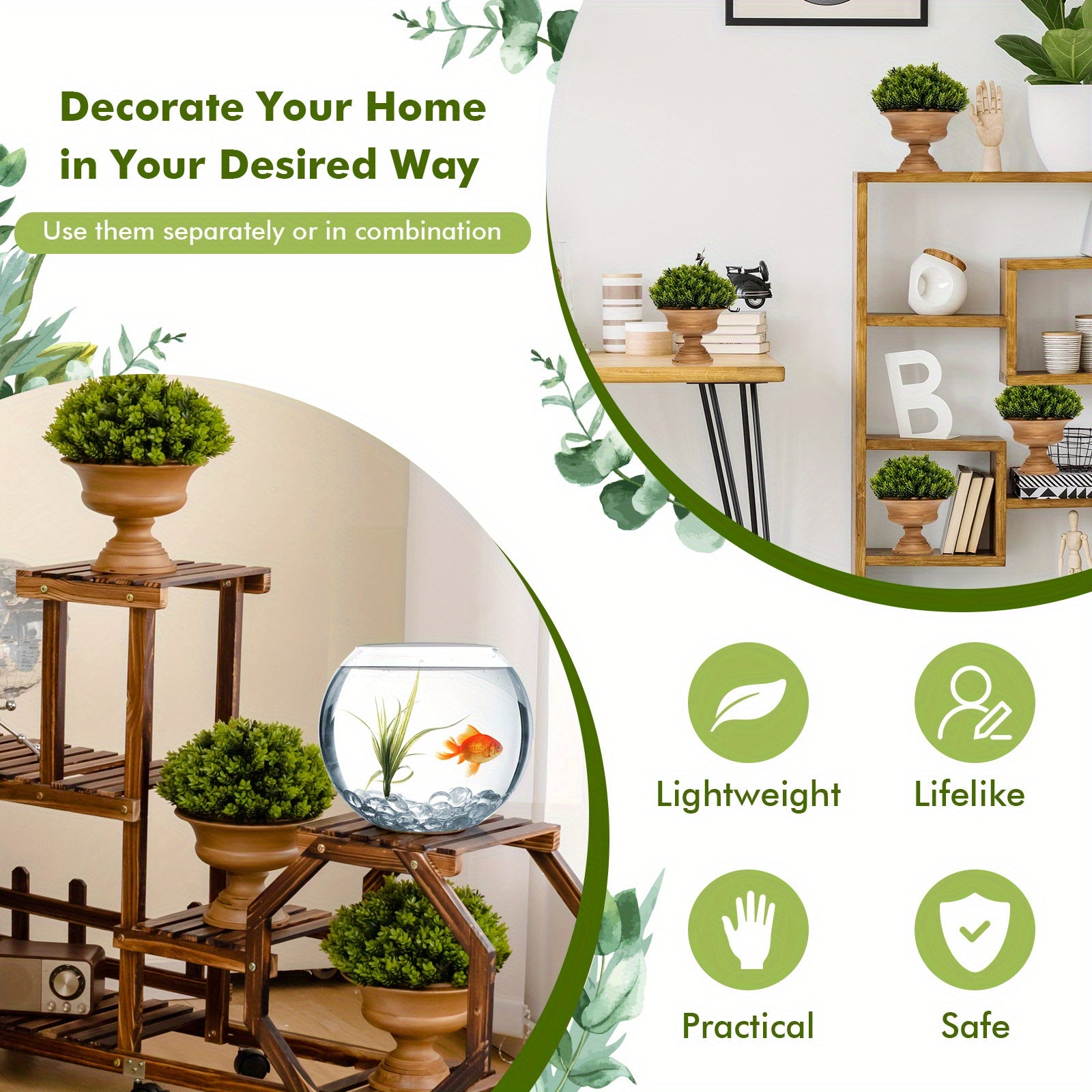 Lifezeal Lot de 4 plantes artificielles en pot - Mini plantes vertes décoratives pour l'intérieur