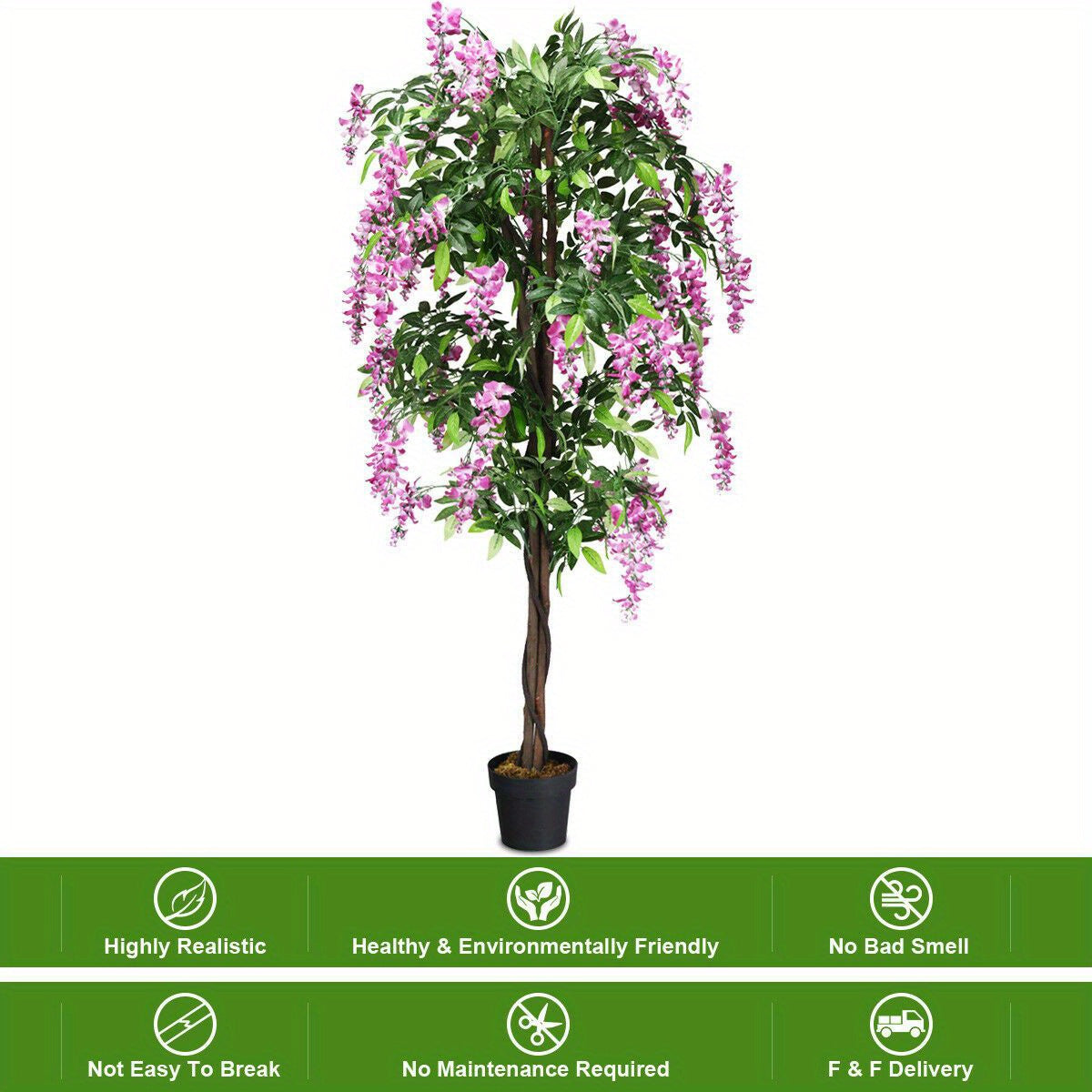 6 pieds Arbre artificiel de glycine en soie Fleur rose Décoration intérieure-Patio Maison