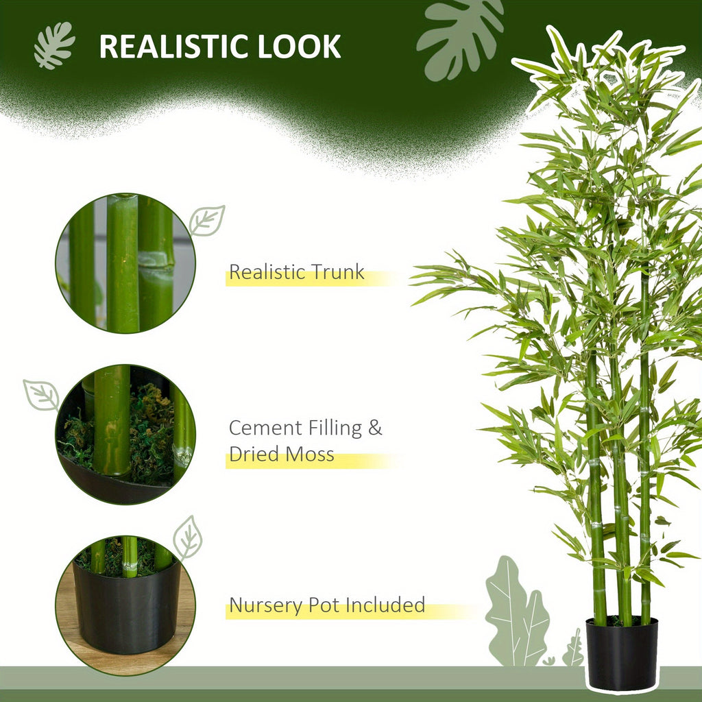 HOMCOM Arbre artificiel en bambou de 5 pieds dans un pot, plantes artificielles d'intérieur et d'extérieur pour la décoration de la maison, du bureau et du salon, vert