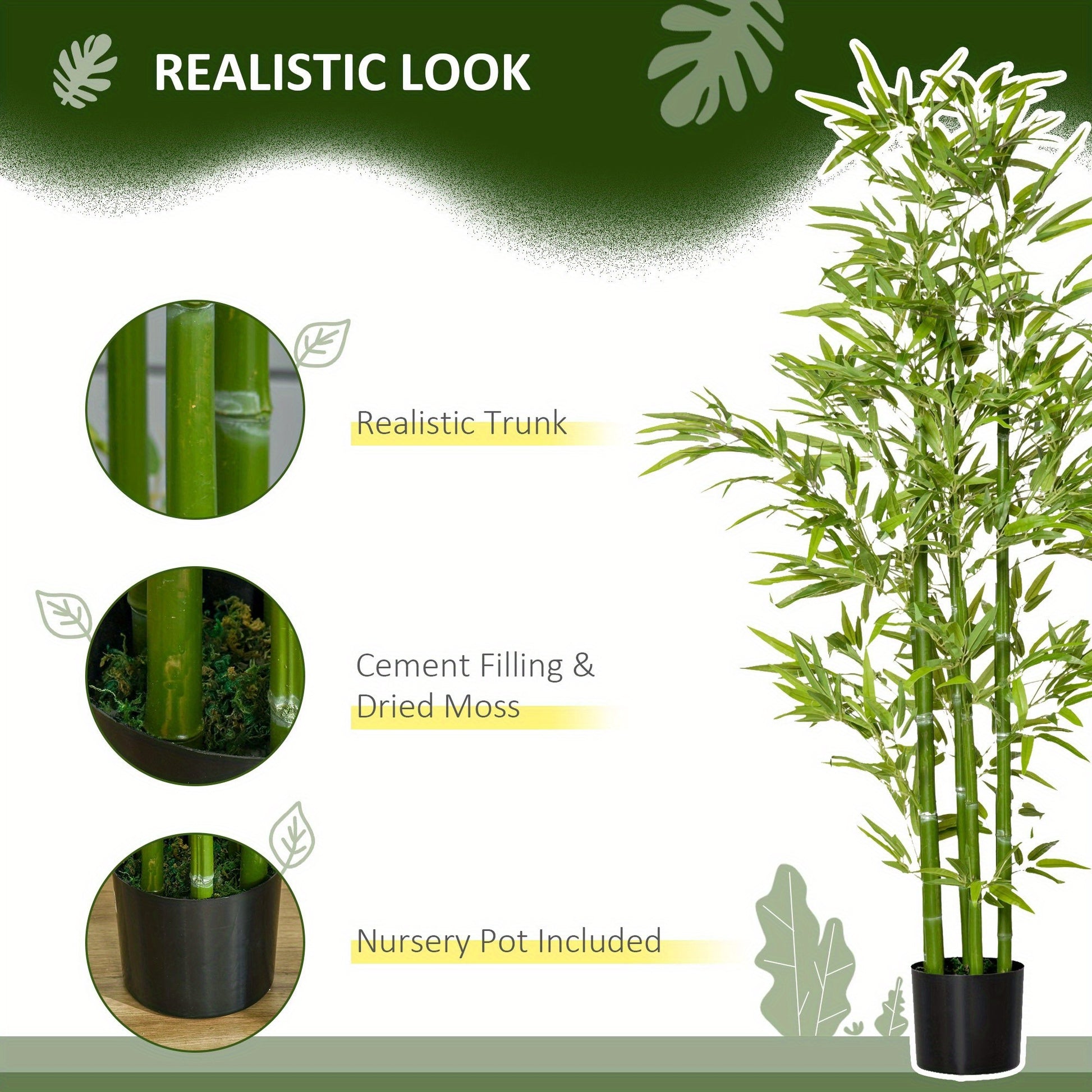 HOMCOM Arbre artificiel en bambou de 5 pieds dans un pot, plantes artificielles d'intérieur et d'extérieur pour la décoration de la maison, du bureau et du salon, vert