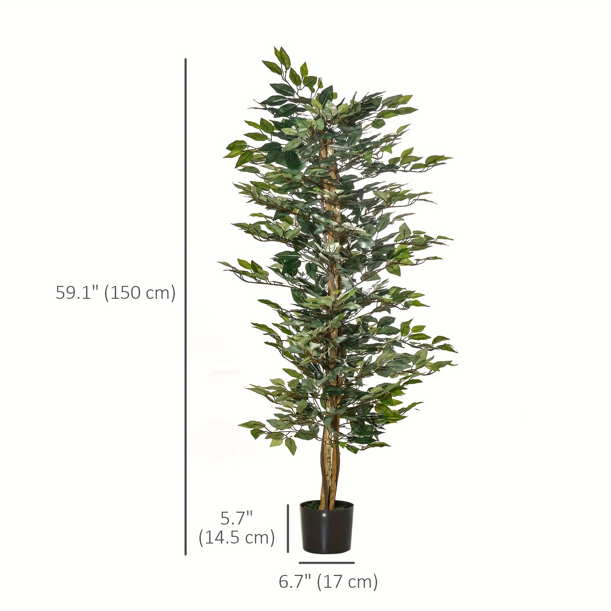 Arbre artificiel en Ficus de 5 pieds, faux arbre avec feuilles, plante artificielle dans un pot de pépinière pour la décoration intérieure et extérieure