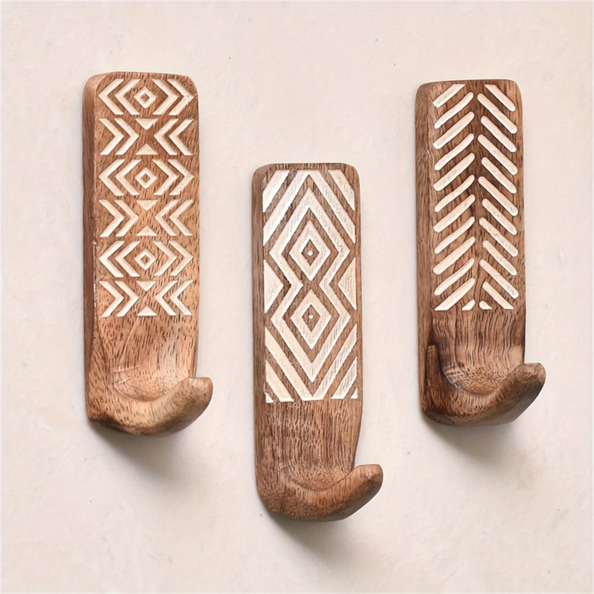 3pièces Crochets Muraux En Bois Auto-Adhésifs Crochets de Manteau Multi-Fonction Pour Cuisine Salon Maison, Crochets Utilitaires