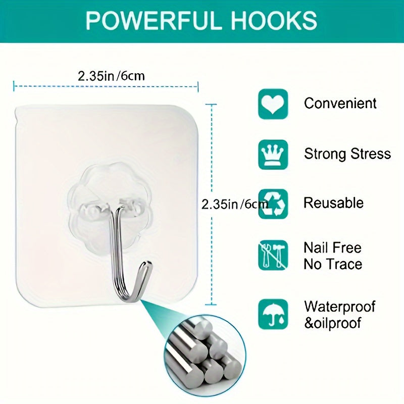 15pcs Crochets Adhésifs Forts - Étanches, Installation Facile pour Mur & Salle de Bain, Organisateur de Suspension Multifonctionnel Sans Couture, Crochets pour Salle de Bain, Crochets Utilitaires