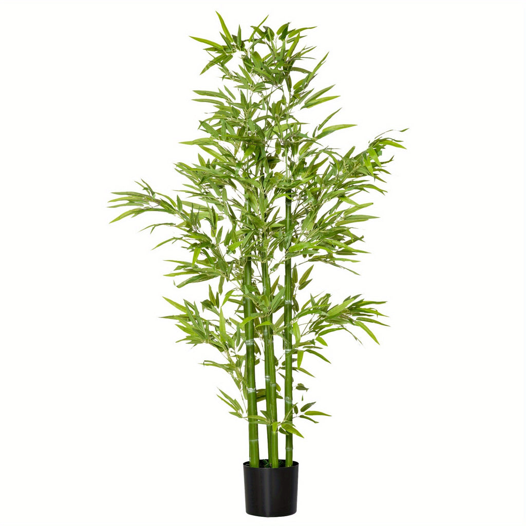 HOMCOM Arbre artificiel en bambou de 5 pieds dans un pot, plantes artificielles d'intérieur et d'extérieur pour la décoration de la maison, du bureau et du salon, vert