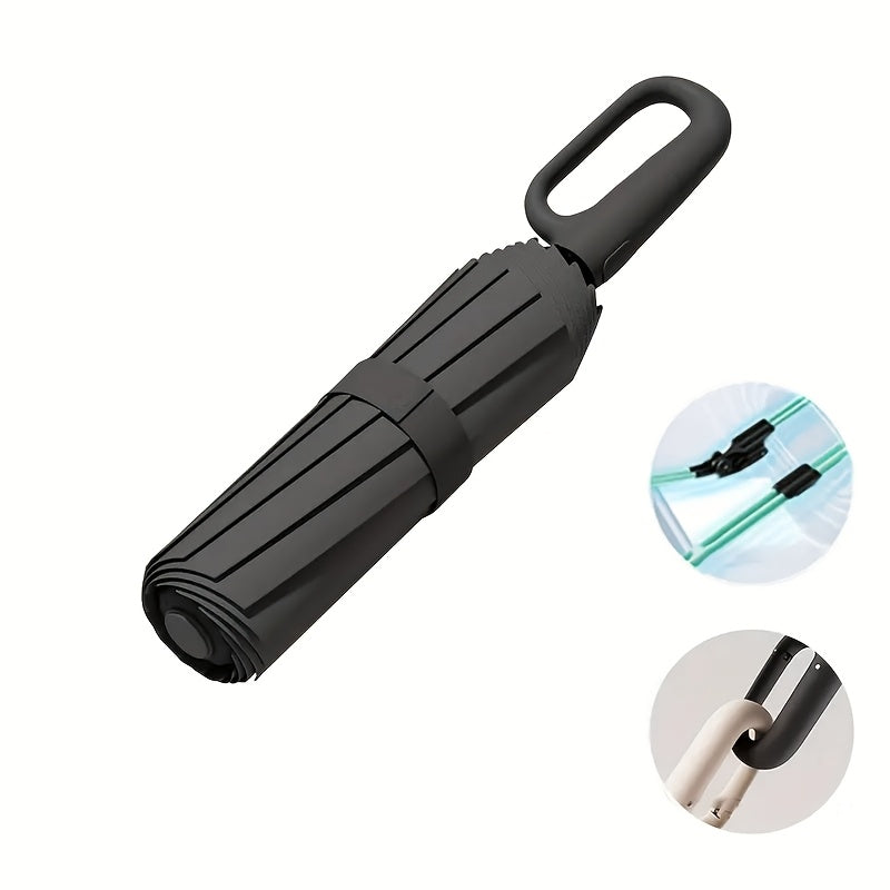Parapluie Pliable Automatique Étanche, Protection Solaire Renforcée à 8 Nervures avec Colle Noire, Forme Ronde, Tige en Fer, Polyvalent - Noir, Épais