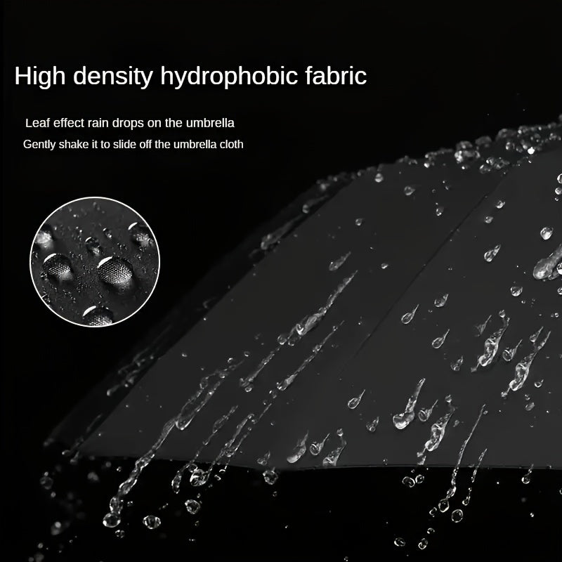 Parapluie Pliable Automatique Étanche, Protection Solaire Renforcée à 8 Nervures avec Colle Noire, Forme Ronde, Tige en Fer, Polyvalent - Noir, Épais